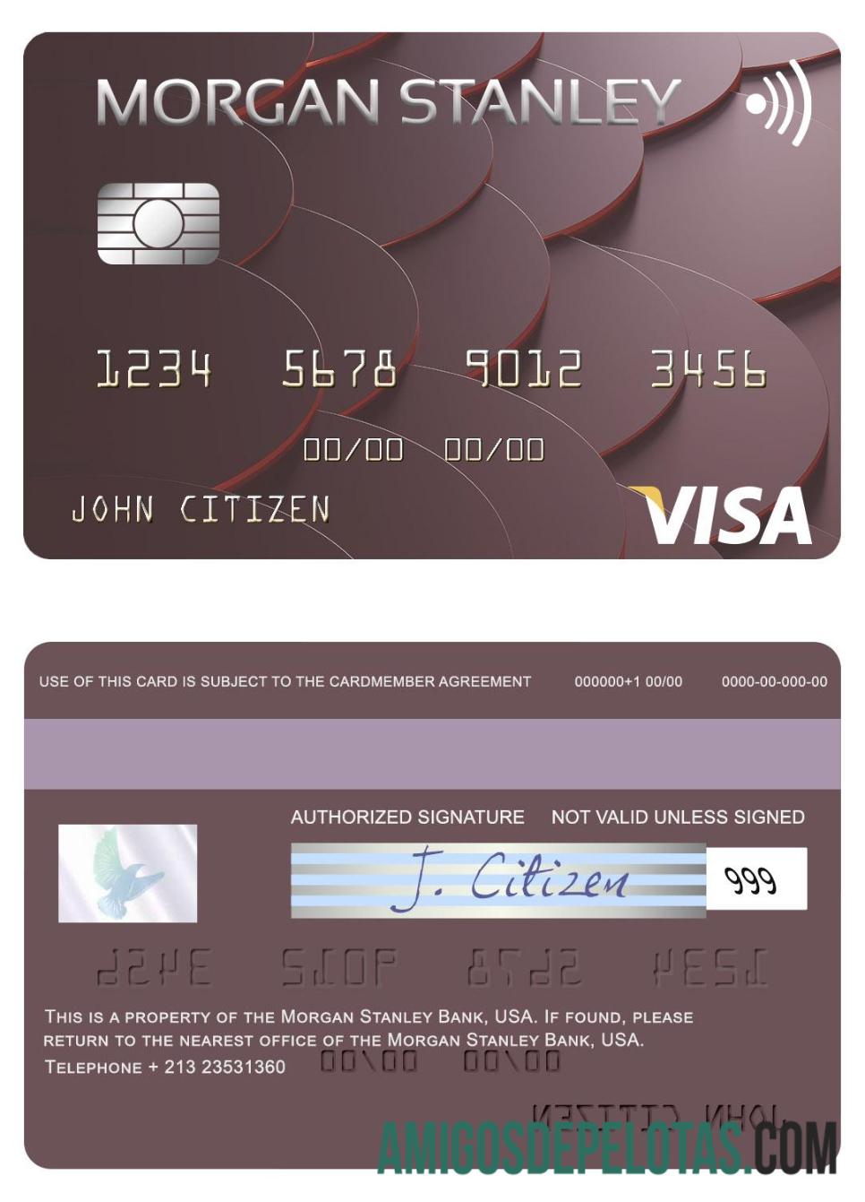 Cartão Visa do Banco Morgan Stanley dos EUA amostra